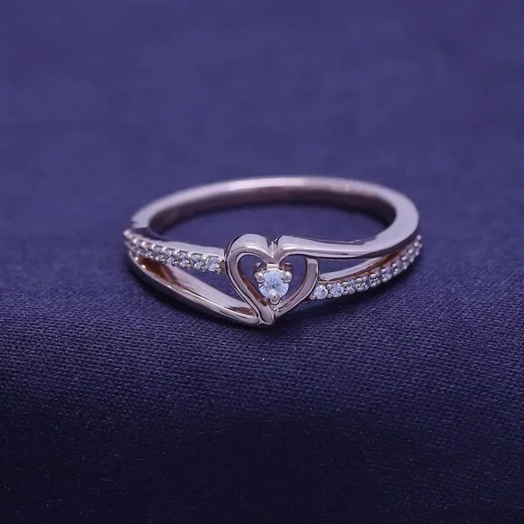 Bypass Heart Promise Ring for Women 1/10 Carat Round Moissanite, Natural or Lab